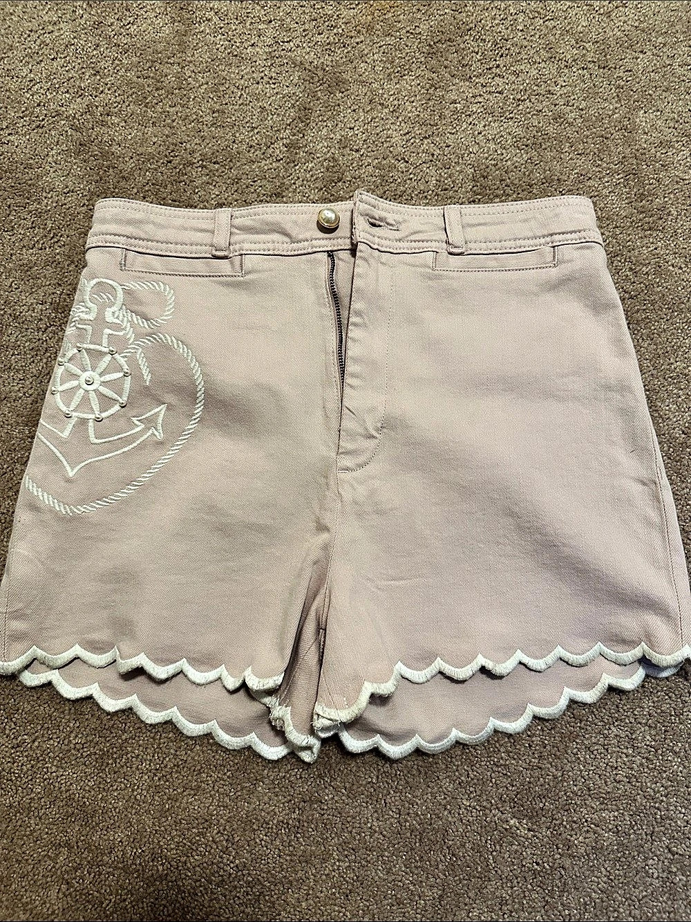 maeve The Ettie Shorts Embroidered Pink Jean Shorts Waist 30